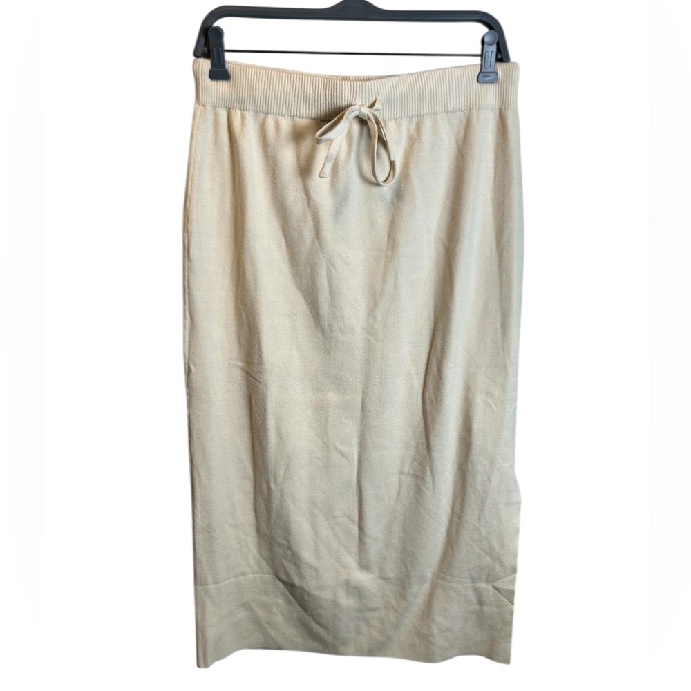 Knitic Cream Pull On  Midi Sweater Skirt W Slit Size Large
